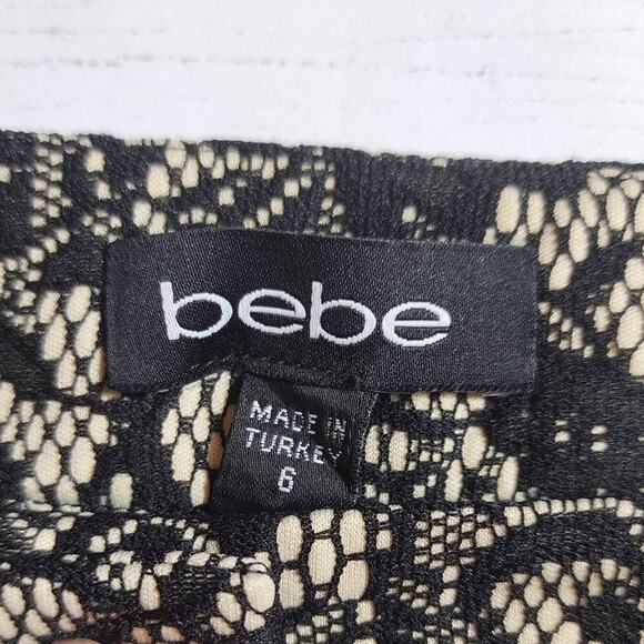 Bebe Women's Shorts Size 6 Black And Cream Lace Embroidered Mini Short Classy - Picture 5 of 5